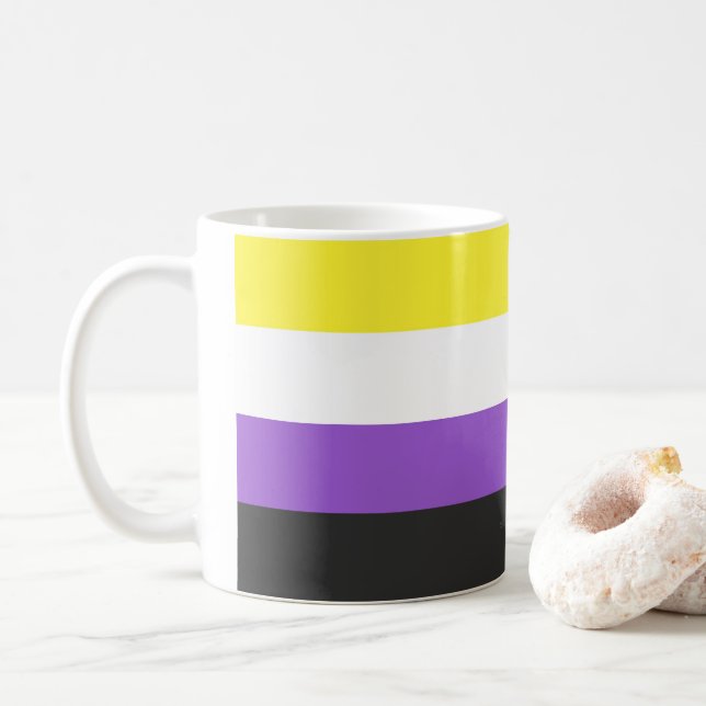 SlipperyJoe's Nonbinary Pride Flag yellow white pu Coffee Mug (With Donut)