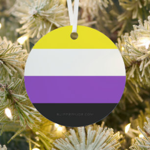 SlipperyJoe's Nonbinary Pride Flag yellow white pu Metal Ornament