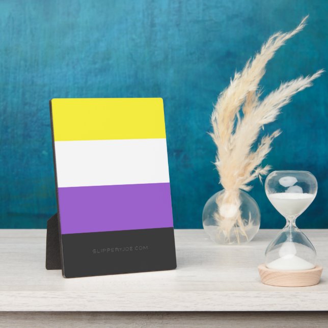 SlipperyJoe's Nonbinary Pride Flag yellow white pu Plaque (Side)
