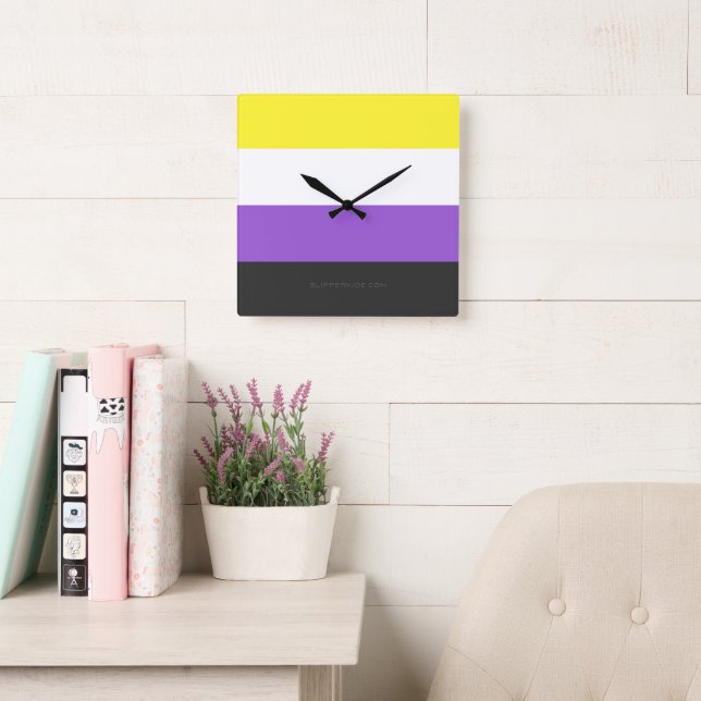 SlipperyJoe's Nonbinary Pride Flag yellow white pu Square Wall Clock (Reading Room)