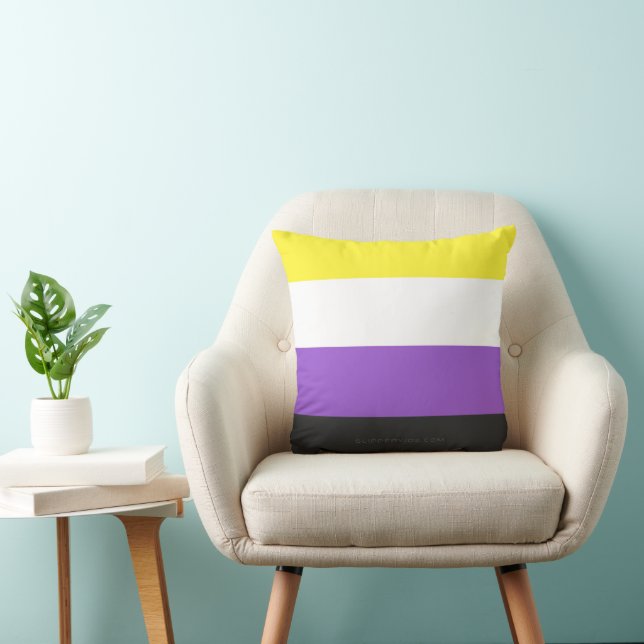 SlipperyJoe's Nonbinary Pride Flag yellow white pu Throw Pillow (Chair)