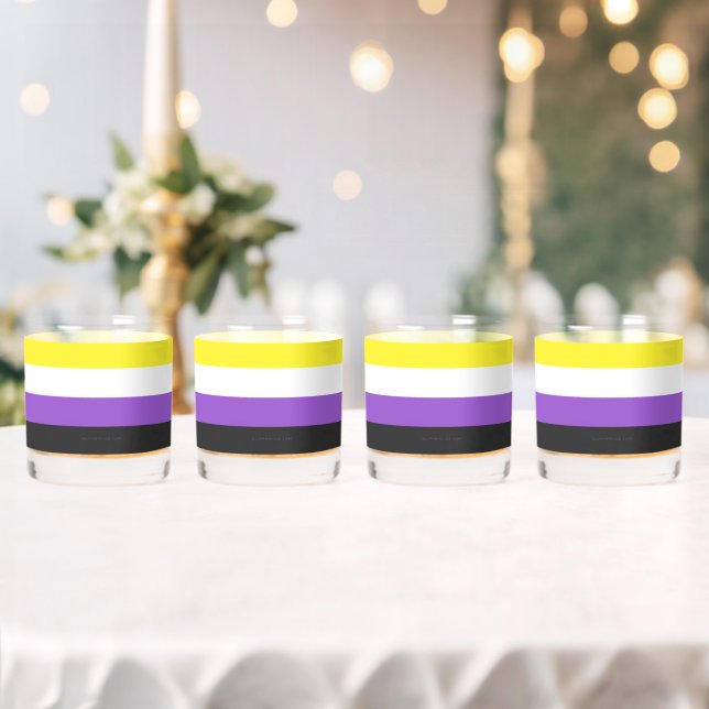 SlipperyJoe's Nonbinary Pride Flag yellow white pu Whiskey Glass (Insitu (Wedding))