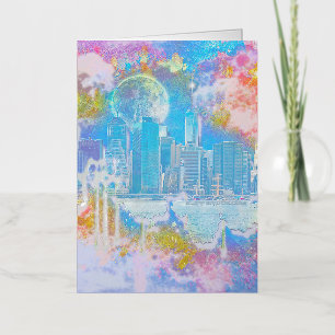 SlipperyJoe's NYC skyscrapers buildings artwork gr Foil Holiday Card