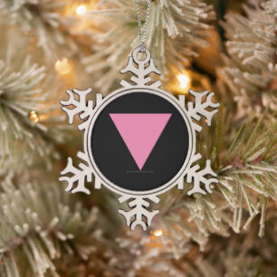 SlipperyJoe's pink triangle flag bright pink symbo Snowflake Pewter Christmas Ornament