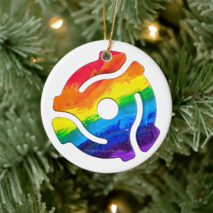 SlipperyJoe's plastic 45 RPM record adapter circul Ceramic Ornament