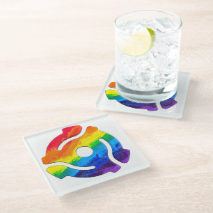 SlipperyJoe's plastic 45 RPM record adapter circul Glass Coaster