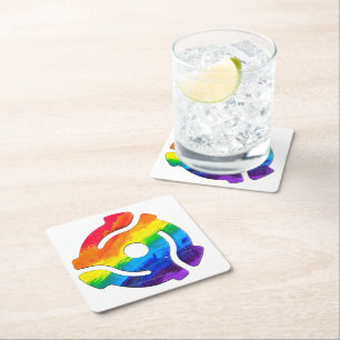 SlipperyJoe's plastic 45 RPM record adapter vibran Square Paper Coaster