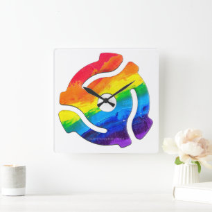 SlipperyJoe's plastic 45 RPM record adapter vibran Square Wall Clock