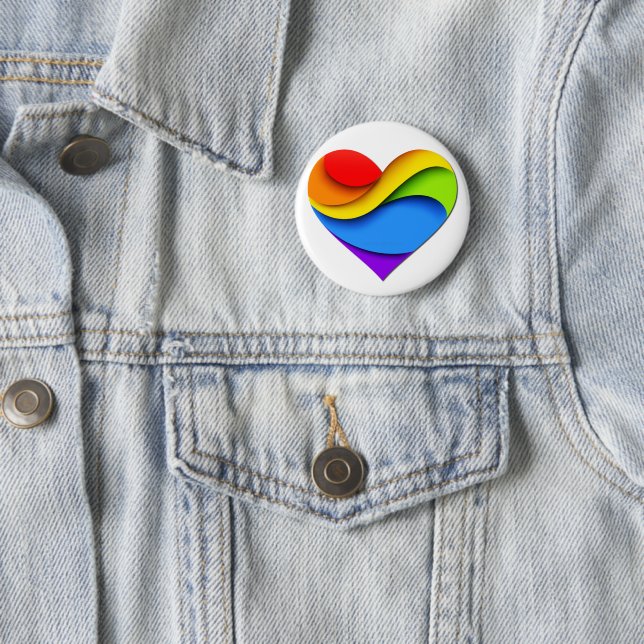 SlipperyJoe's pride heart curves shape 3-D three-d 2 Inch Round Button (In Situ)