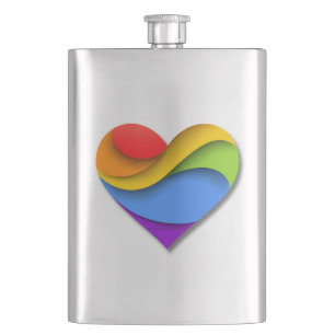 SlipperyJoe's pride heart curves shape 3-D three-d Hip Flask