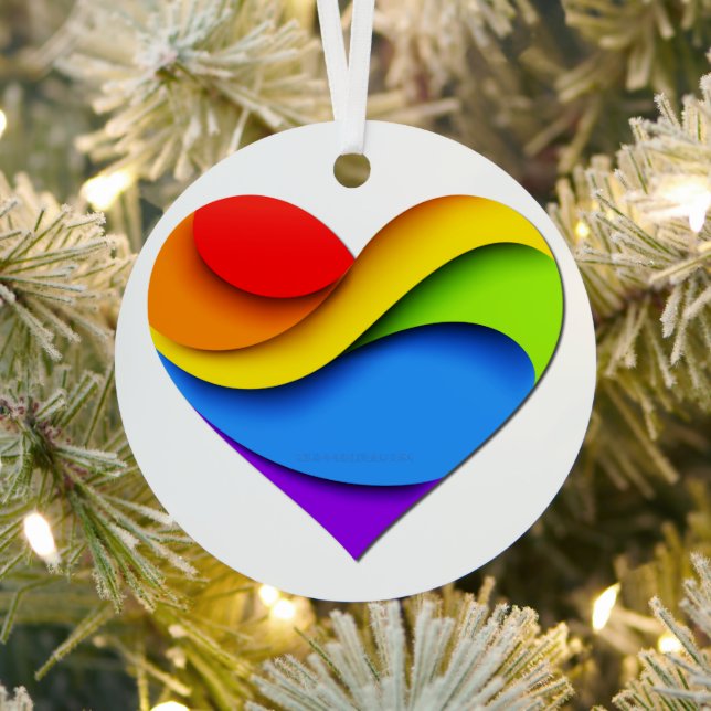 SlipperyJoe's pride heart curves shape 3-D three-d Metal Ornament (Insitu)
