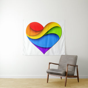 SlipperyJoe's pride heart curves shape 3-D three-d Tapestry