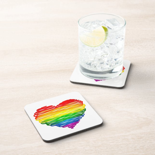 SlipperyJoe's Pride Heart Scribbles gay pride gift Coaster (Right Side)