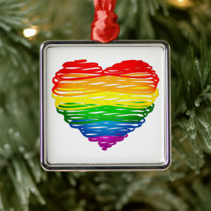 SlipperyJoe's Pride Heart Scribbles gay pride gift Metal Ornament