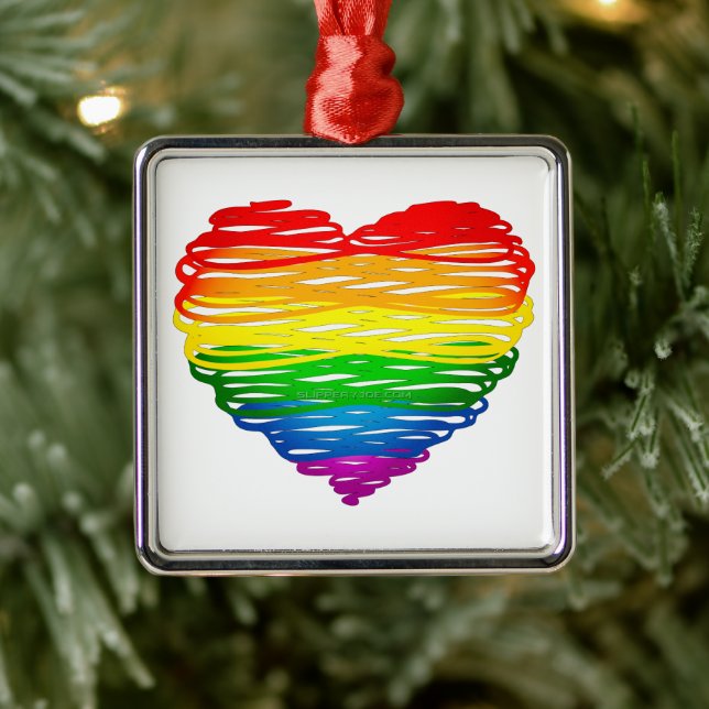 SlipperyJoe's Pride Heart Scribbles gay pride gift Metal Ornament (Tree)