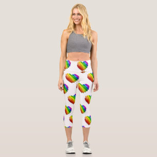 SlipperyJoe's pride heart shape multiple horizonta Capri Leggings