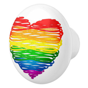 SlipperyJoe's pride scribbled heart shape drawing  Ceramic Knob