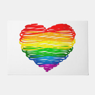 SlipperyJoe's pride scribbled heart shape drawing  Doormat