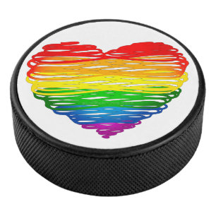 SlipperyJoe's pride scribbled heart shape drawing  Hockey Puck