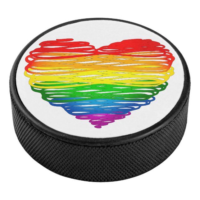 SlipperyJoe's pride scribbled heart shape drawing  Hockey Puck (3/4)
