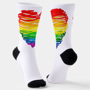 SlipperyJoe's pride scribbled heart shape drawing  Socks