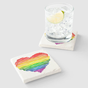 SlipperyJoe's pride scribbled heart shape drawing  Stone Coaster