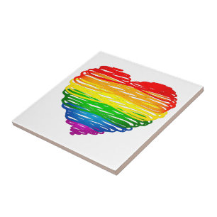 SlipperyJoe's pride scribbled heart shape drawing  Tile