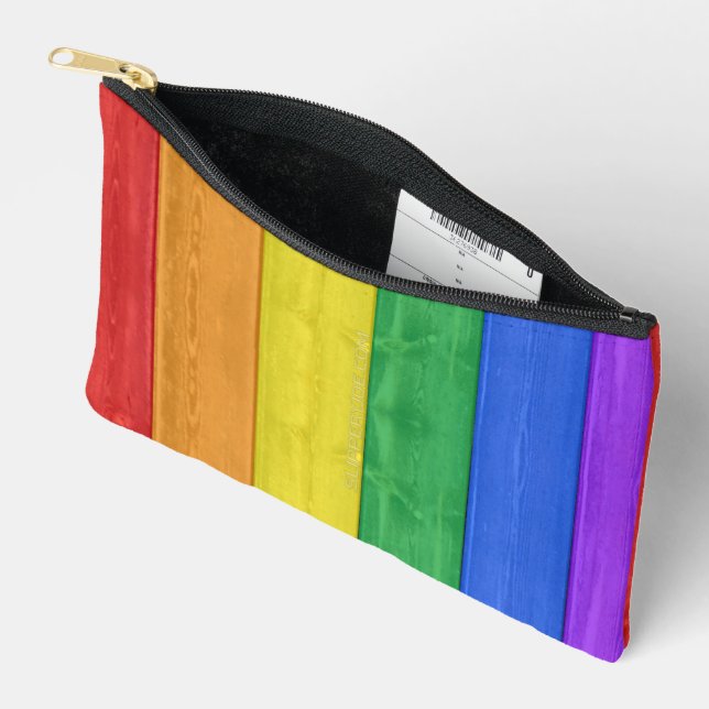 SlipperyJoe's pride wooden flag horizontal rainbow Accessory Pouch (Open)