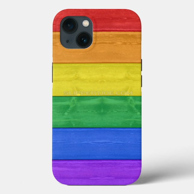 SlipperyJoe's pride wooden flag horizontal rainbow Case-Mate iPhone Case (Back)