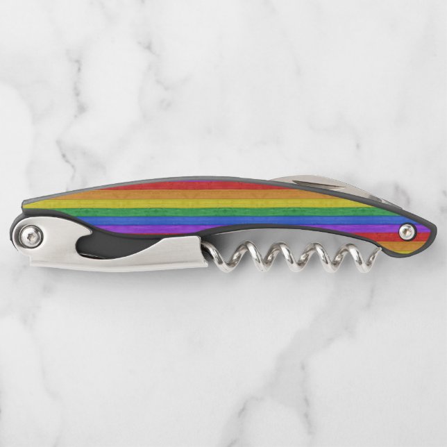 SlipperyJoe's pride wooden flag horizontal rainbow Corkscrew (Front)