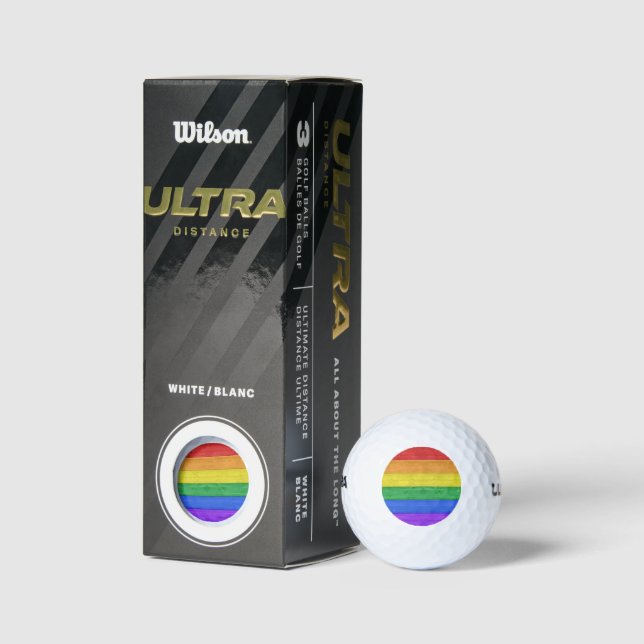 SlipperyJoe's pride wooden flag horizontal rainbow Golf Balls (Packaging)
