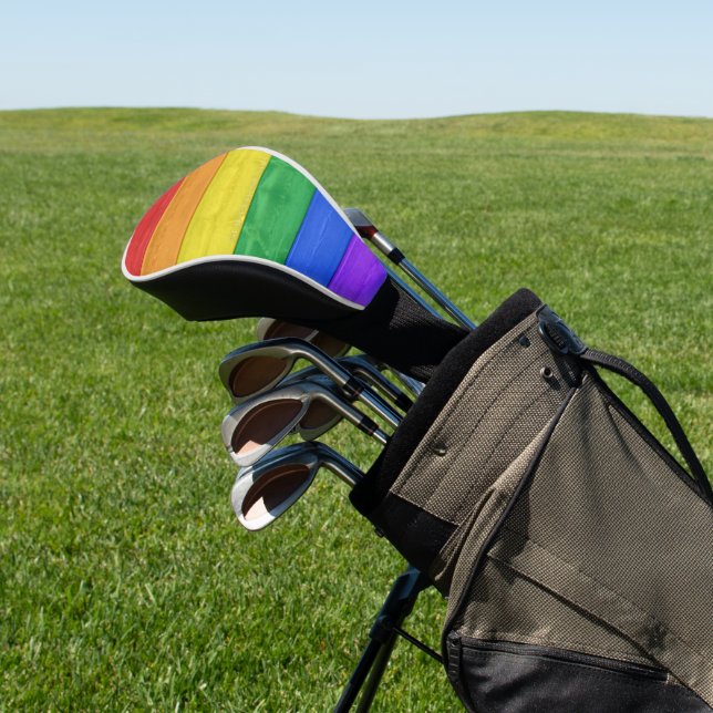 SlipperyJoe's pride wooden flag horizontal rainbow Golf Head Cover (In Situ)