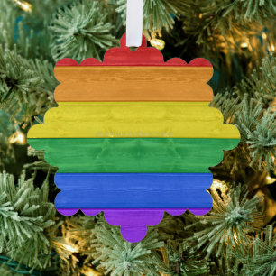 SlipperyJoe's pride wooden flag horizontal rainbow Ornament Card