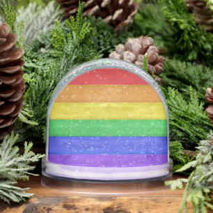 SlipperyJoe's pride wooden flag horizontal rainbow Snowglobe