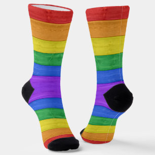 SlipperyJoe's pride wooden flag horizontal rainbow Socks