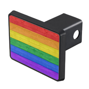 SlipperyJoe's pride wooden flag horizontal rainbow Trailer Hitch Cover