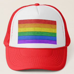 SlipperyJoe's pride wooden flag rainbow colors cel Trucker Hat