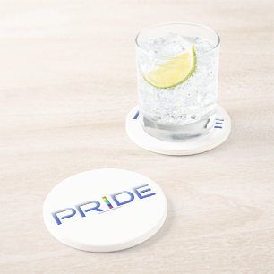 SlipperyJoe's pride word metallic letters radiates Coaster