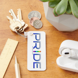SlipperyJoe's pride word metallic letters radiates Keychain
