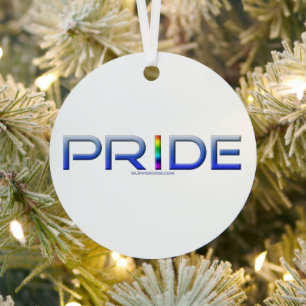 SlipperyJoe's pride word metallic letters radiates Metal Ornament