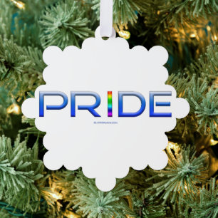 SlipperyJoe's pride word metallic letters radiates Ornament Card