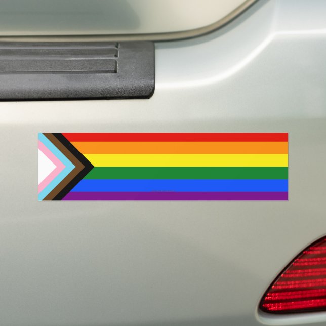 SlipperyJoe's Progress Pride Flag gay gifts LGBTQI Bumper Sticker (On Car)