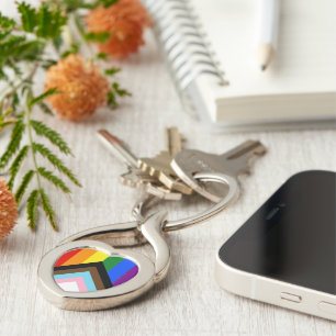 SlipperyJoe's Progress Pride Flag gay gifts LGBTQI Keychain