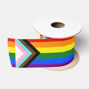 SlipperyJoe's Progress Pride Flag gay gifts LGBTQI Satin Ribbon