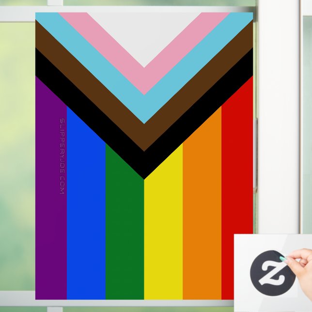 SlipperyJoe's Progress Pride Flag gay gifts LGBTQI Window Cling (Home)