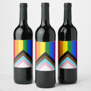 SlipperyJoe's Progress Pride Flag gay gifts LGBTQI Wine Label