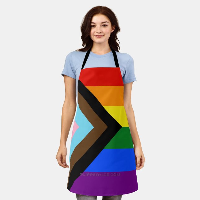 SlipperyJoe's Progress Pride Flag six classic hori Apron (Worn)