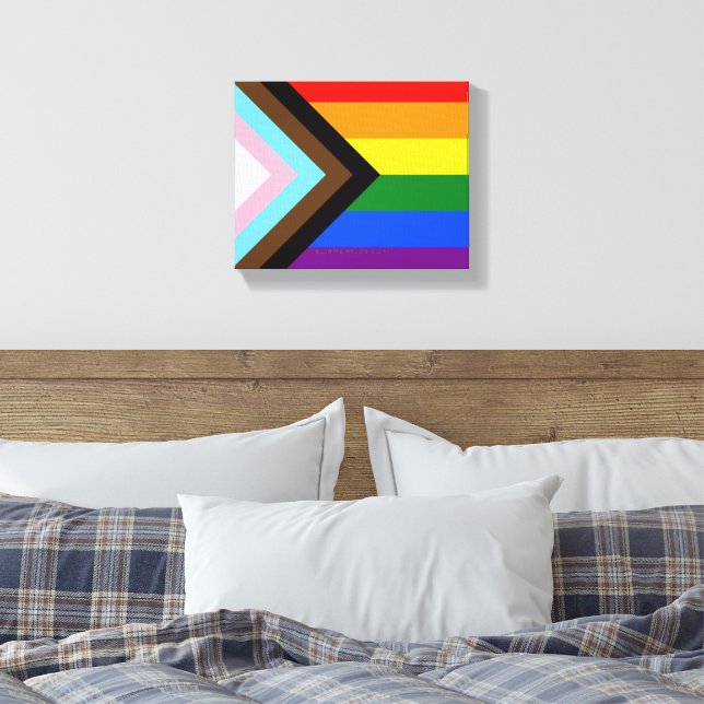 SlipperyJoe's Progress Pride Flag six classic hori Canvas Print (Insitu(Bedroom))