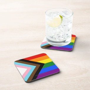 SlipperyJoe's Progress Pride Flag six classic hori Coaster