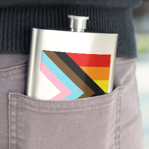SlipperyJoe's Progress Pride Flag six classic hori Hip Flask